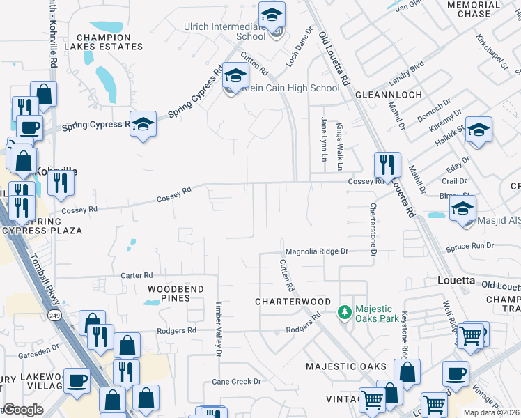 map of restaurants, bars, coffee shops, grocery stores, and more near 13611 Perry Road in Houston