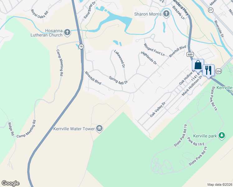 map of restaurants, bars, coffee shops, grocery stores, and more near 301 Riverhill Blvd in Kerrville