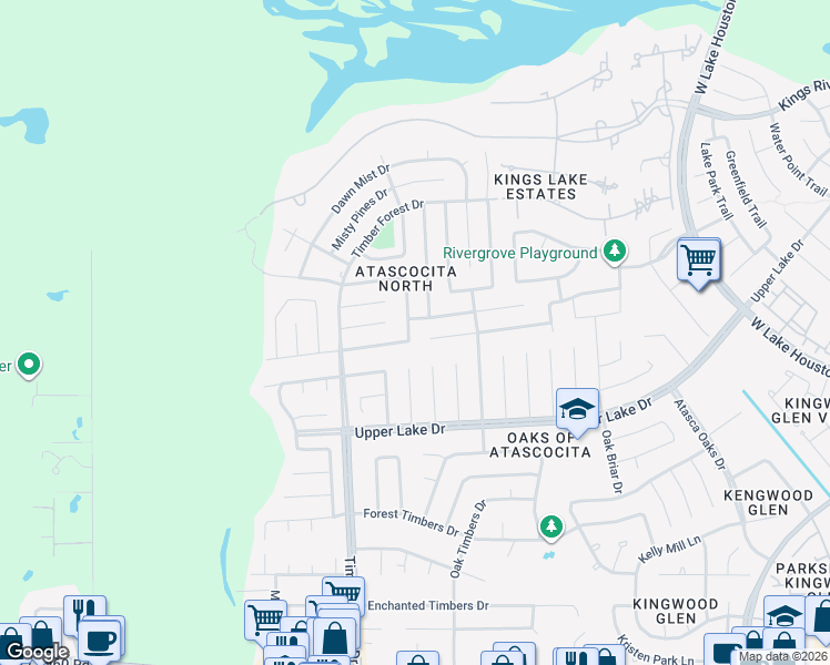 map of restaurants, bars, coffee shops, grocery stores, and more near 19814 Burle Oak Drive in Humble