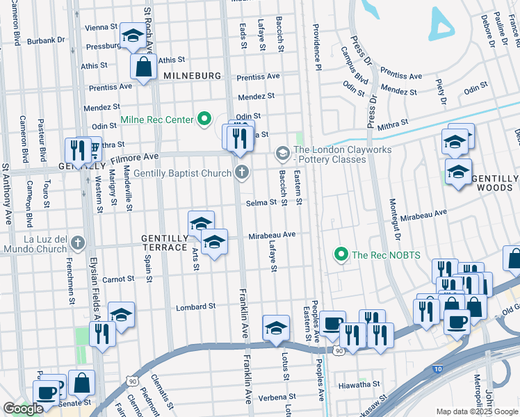 map of restaurants, bars, coffee shops, grocery stores, and more near 4979 Demontluzin Street in New Orleans