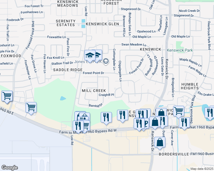 map of restaurants, bars, coffee shops, grocery stores, and more near 19922 Rising Star Drive in Humble