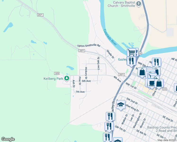 map of restaurants, bars, coffee shops, grocery stores, and more near 307 3rd Avenue in Smithville