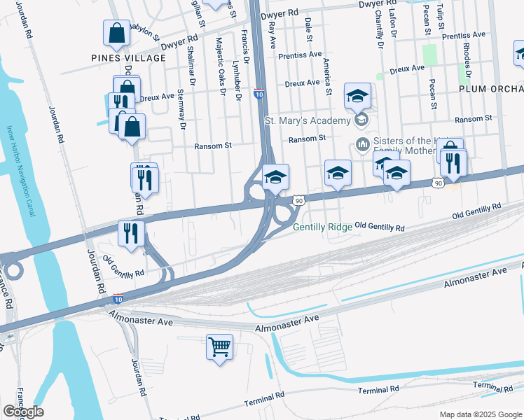 map of restaurants, bars, coffee shops, grocery stores, and more near 6420 Chef Menteur Highway in New Orleans