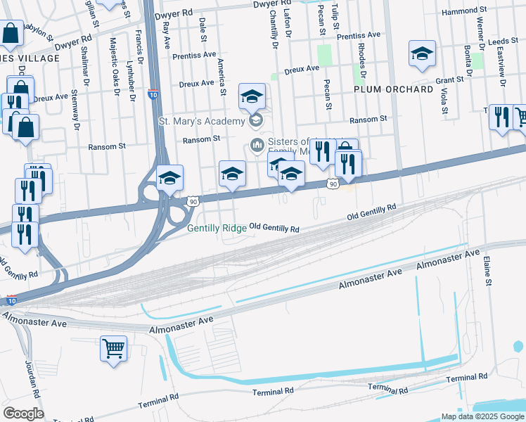map of restaurants, bars, coffee shops, grocery stores, and more near 6901 Chef Menteur Highway in New Orleans