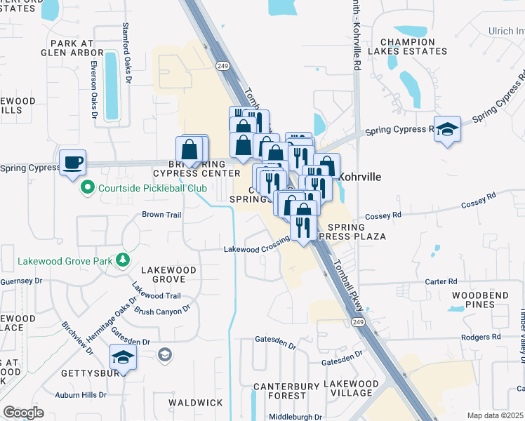 map of restaurants, bars, coffee shops, grocery stores, and more near 11602 Summerstone Court in Tomball