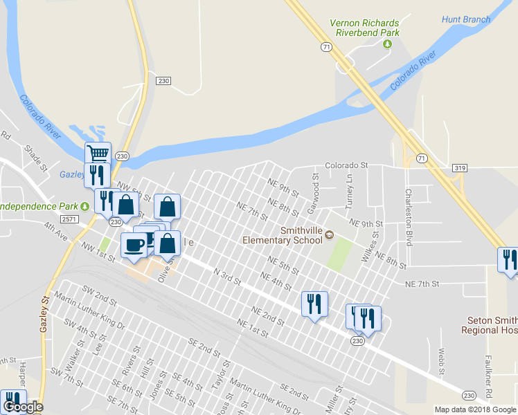 map of restaurants, bars, coffee shops, grocery stores, and more near 702 Hudgins Street in Smithville