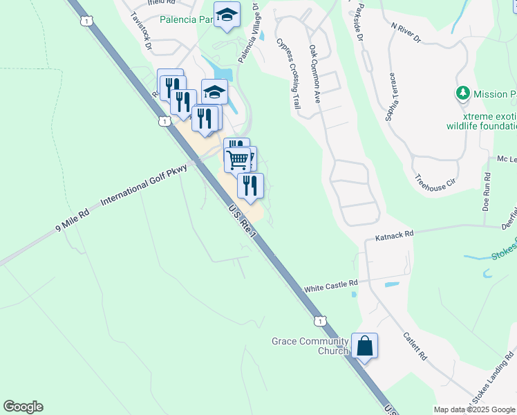 map of restaurants, bars, coffee shops, grocery stores, and more near 415 La Travesia Flora in St. Augustine