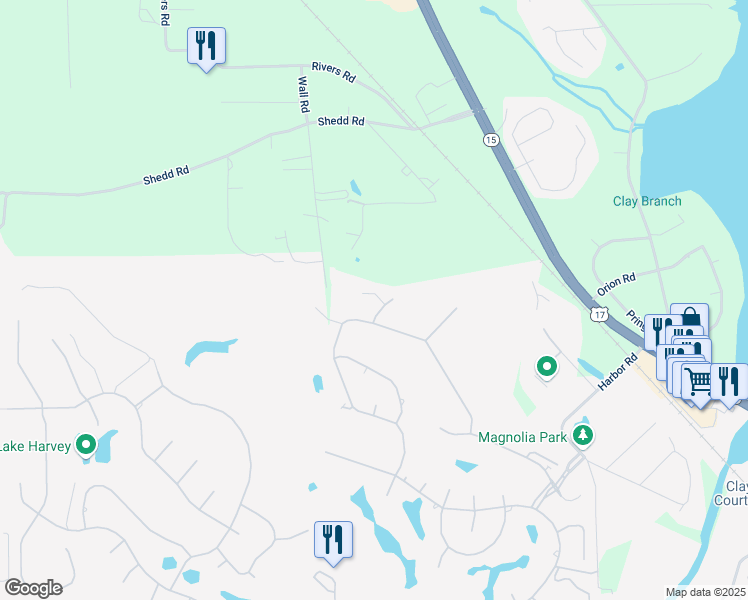 map of restaurants, bars, coffee shops, grocery stores, and more near 3557 Crescent Point Court in Green Cove Springs