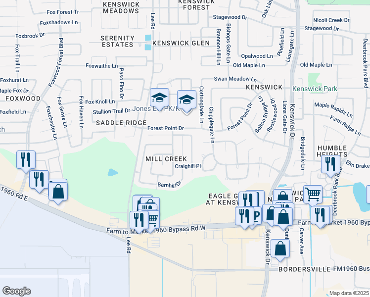 map of restaurants, bars, coffee shops, grocery stores, and more near 19922 Rising Star Drive in Humble