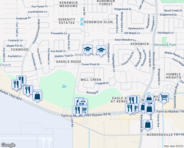 map of restaurants, bars, coffee shops, grocery stores, and more near 7918 Bluff Trail Drive in Humble