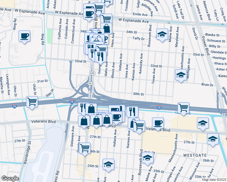 map of restaurants, bars, coffee shops, grocery stores, and more near 3000 Illinois Avenue in Kenner