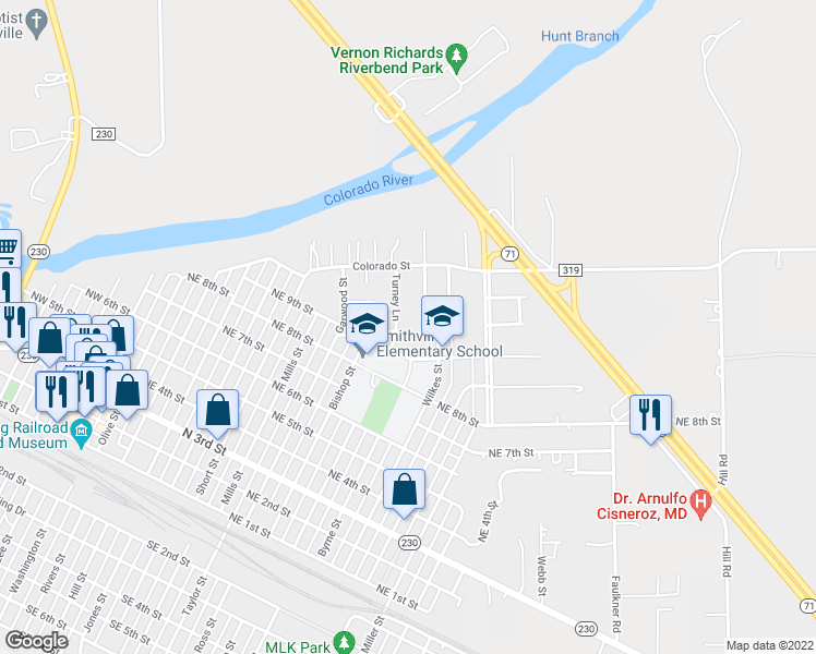 map of restaurants, bars, coffee shops, grocery stores, and more near 900 Turney Lane in Smithville