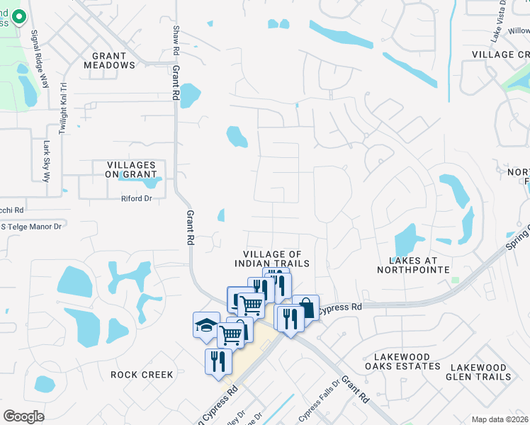 map of restaurants, bars, coffee shops, grocery stores, and more near 14010 Blackfoot Trail Run in Cypress