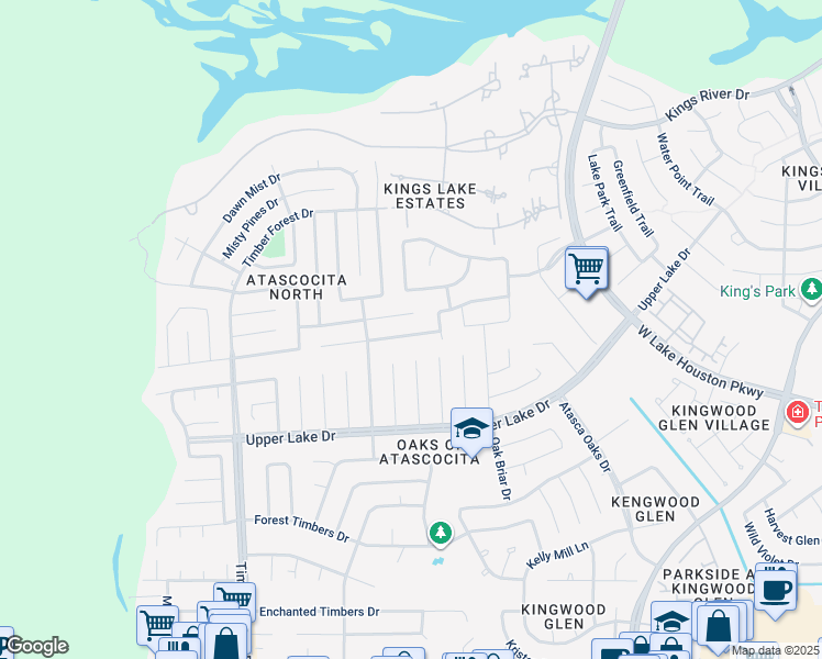 map of restaurants, bars, coffee shops, grocery stores, and more near 5703 Deer Timbers Trail in Humble