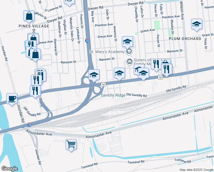 map of restaurants, bars, coffee shops, grocery stores, and more near 6636 Chef Menteur Highway in New Orleans