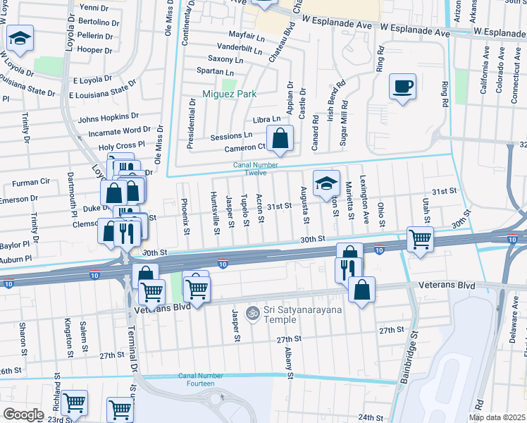 map of restaurants, bars, coffee shops, grocery stores, and more near 813 31st Street in Kenner