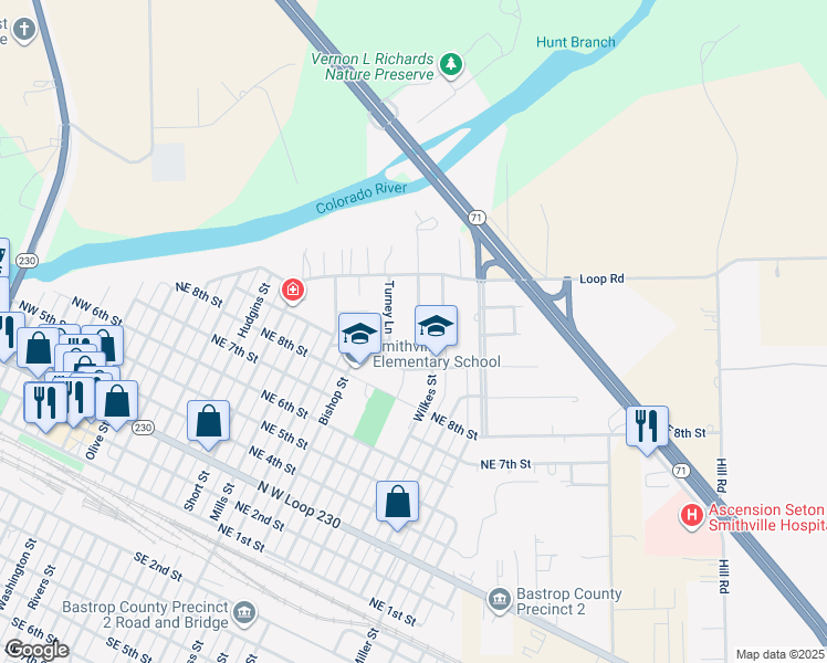 map of restaurants, bars, coffee shops, grocery stores, and more near 900 Turney Lane in Smithville