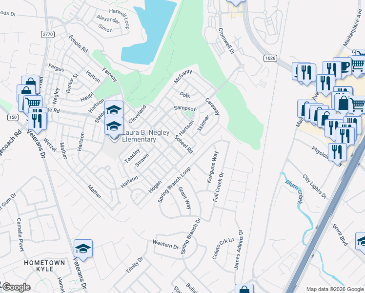 map of restaurants, bars, coffee shops, grocery stores, and more near 618 Fairway in Kyle