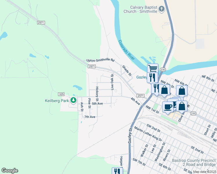 map of restaurants, bars, coffee shops, grocery stores, and more near 207 3rd Avenue in Smithville