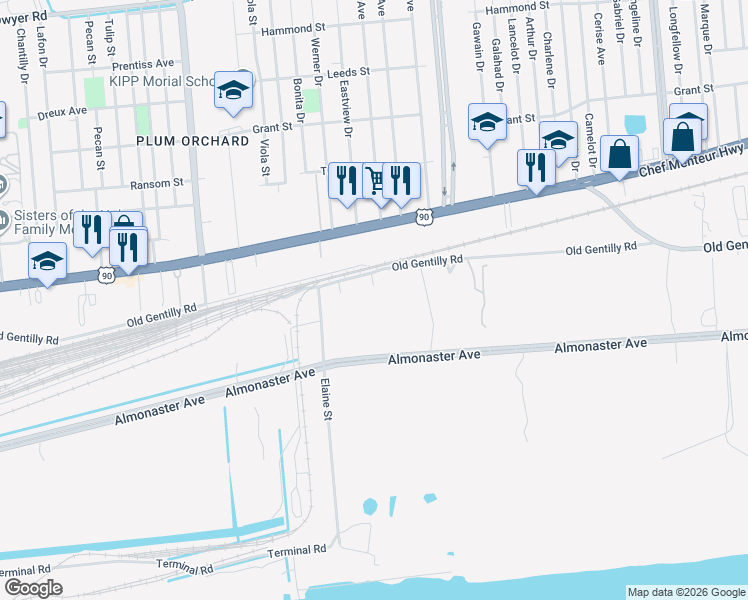 map of restaurants, bars, coffee shops, grocery stores, and more near 7979 Almonaster Avenue in New Orleans