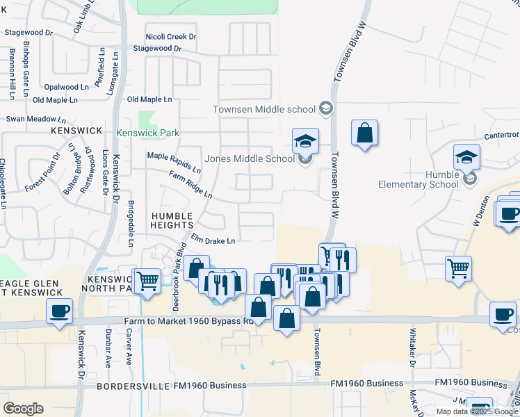 map of restaurants, bars, coffee shops, grocery stores, and more near 9102 Plume Tree Drive in Humble