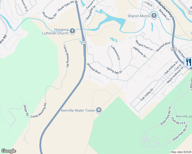 map of restaurants, bars, coffee shops, grocery stores, and more near 211 Castle Pine in Kerrville