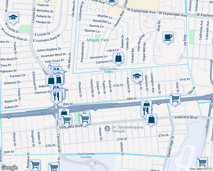 map of restaurants, bars, coffee shops, grocery stores, and more near 813 31st Street in Kenner