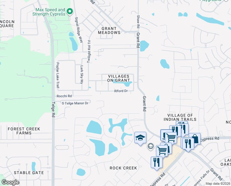 map of restaurants, bars, coffee shops, grocery stores, and more near 15419 Riford Drive in Harris County