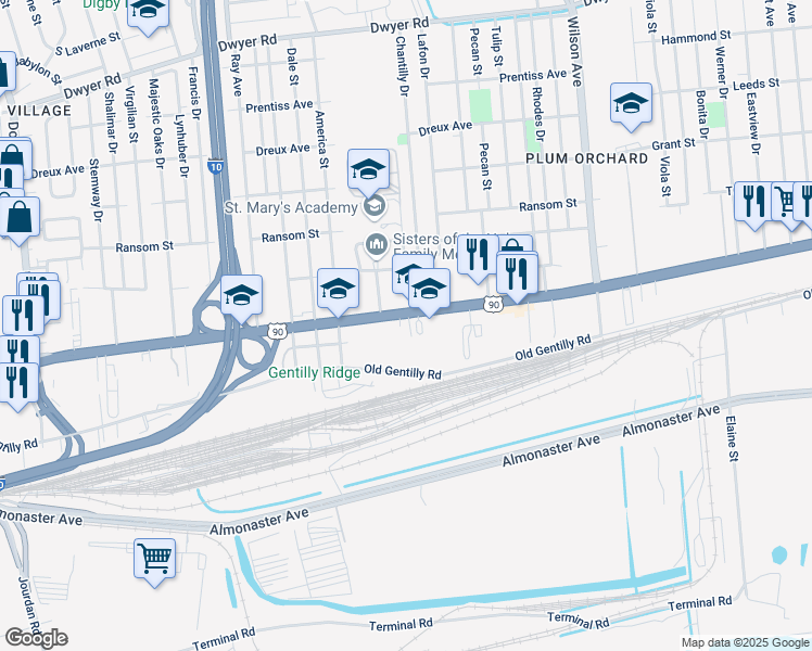 map of restaurants, bars, coffee shops, grocery stores, and more near 6924 Chef Menteur Highway in New Orleans