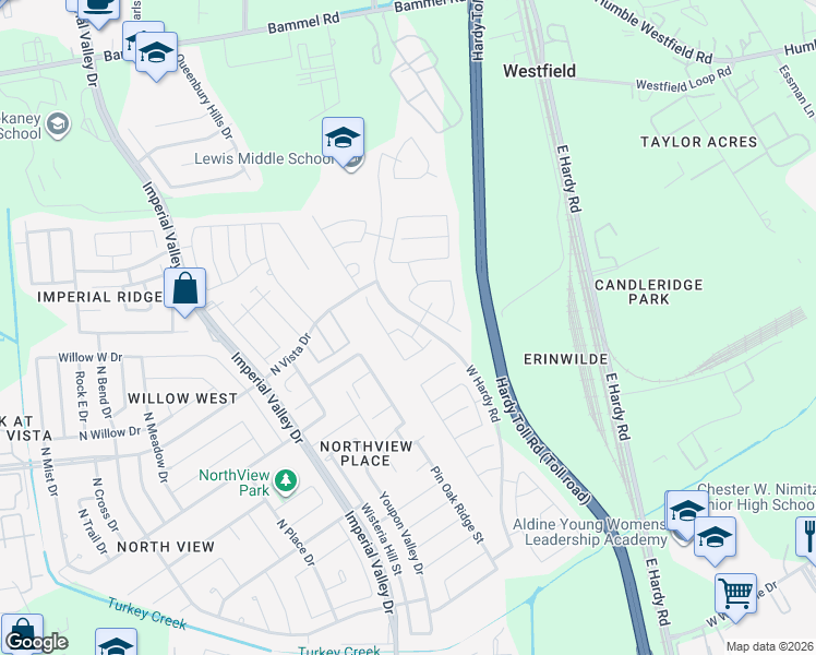 map of restaurants, bars, coffee shops, grocery stores, and more near 16330 Royal Fort Lane in Houston