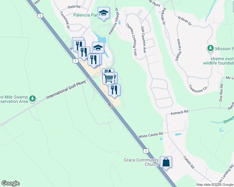 map of restaurants, bars, coffee shops, grocery stores, and more near 415 La Travesia Flora in St. Augustine