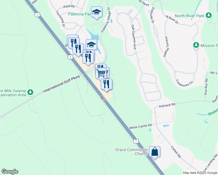 map of restaurants, bars, coffee shops, grocery stores, and more near 310 Via Castilla in St. Augustine
