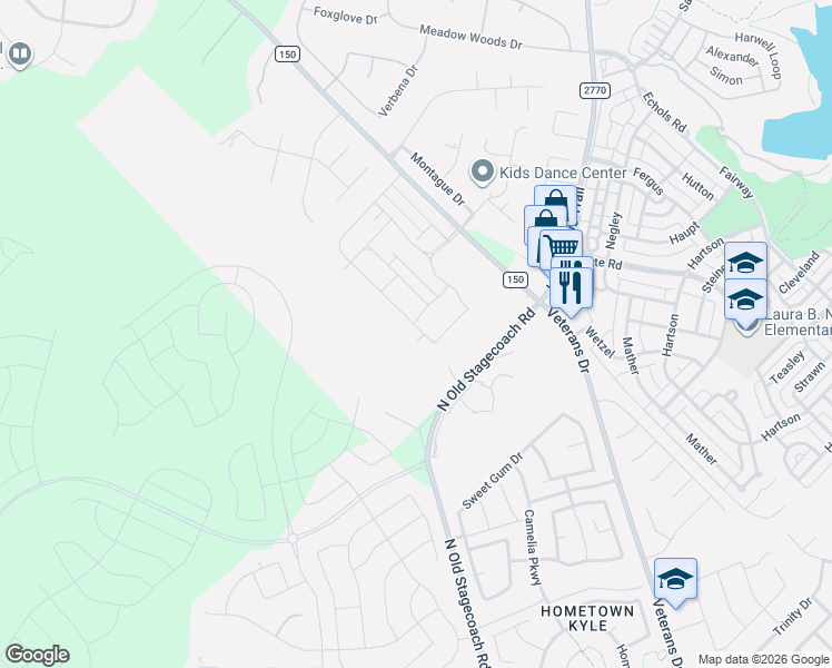 map of restaurants, bars, coffee shops, grocery stores, and more near 1253 Old Stagecoach Road in Kyle