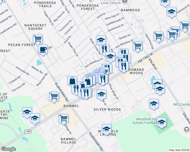 map of restaurants, bars, coffee shops, grocery stores, and more near 1935 Natalie Rose Drive in Houston