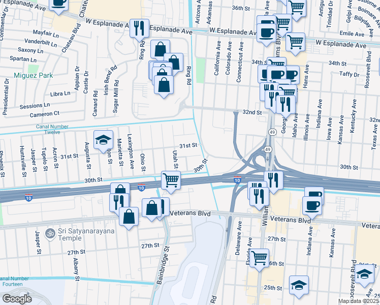 map of restaurants, bars, coffee shops, grocery stores, and more near 1524 31st Street in Kenner