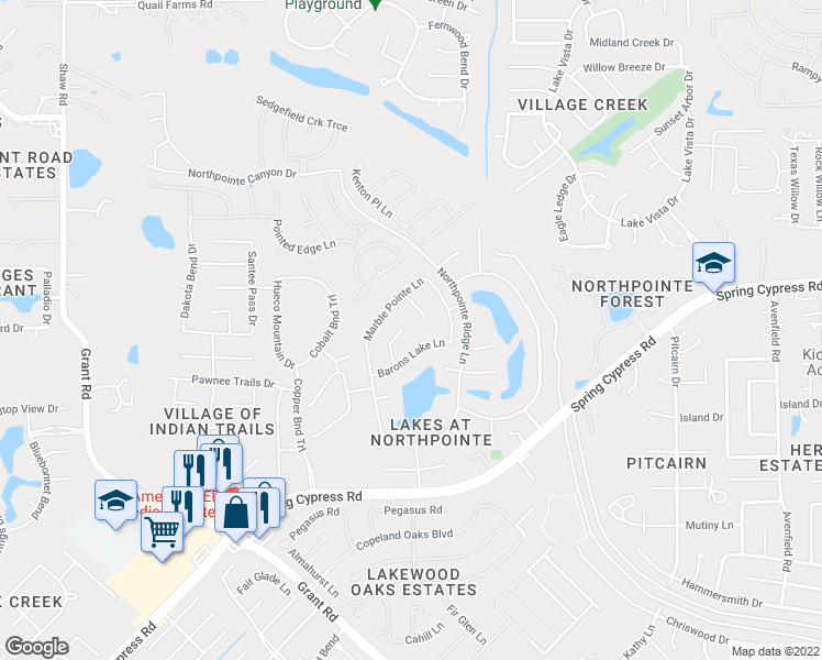map of restaurants, bars, coffee shops, grocery stores, and more near 13507 Northsun Lane in Cypress
