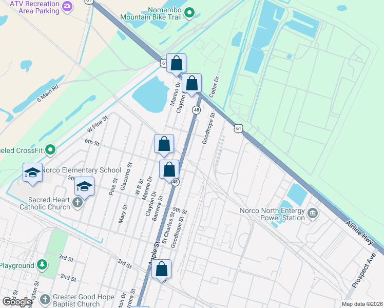 map of restaurants, bars, coffee shops, grocery stores, and more near 722 Apple Street in Norco