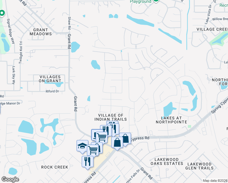 map of restaurants, bars, coffee shops, grocery stores, and more near 14422 Sioux Run in Cypress