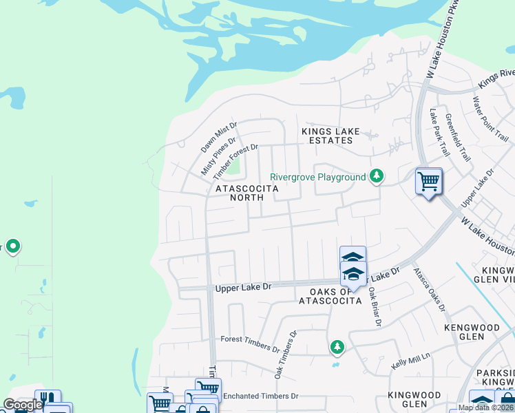 map of restaurants, bars, coffee shops, grocery stores, and more near 19915 River Brook Drive in Humble