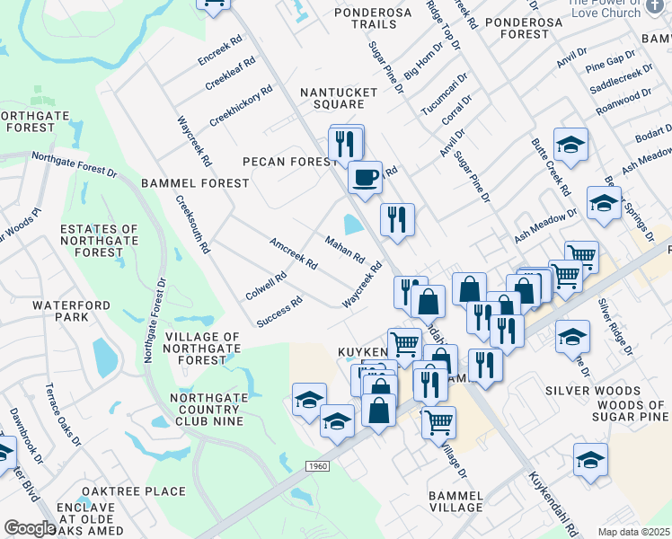map of restaurants, bars, coffee shops, grocery stores, and more near 16211 Mahan Road in Houston