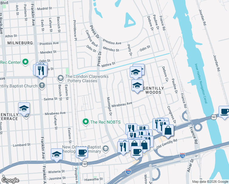 map of restaurants, bars, coffee shops, grocery stores, and more near 5109 Feliciana Drive in New Orleans