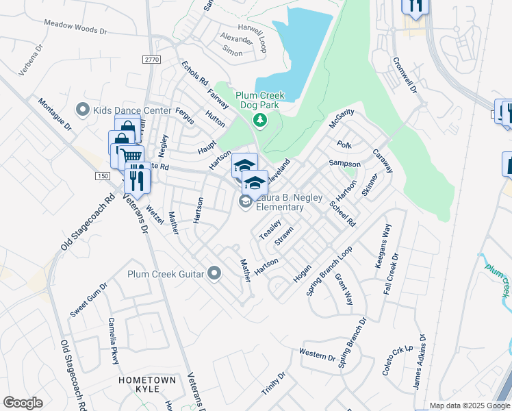 map of restaurants, bars, coffee shops, grocery stores, and more near 5940 McNaughton in Kyle