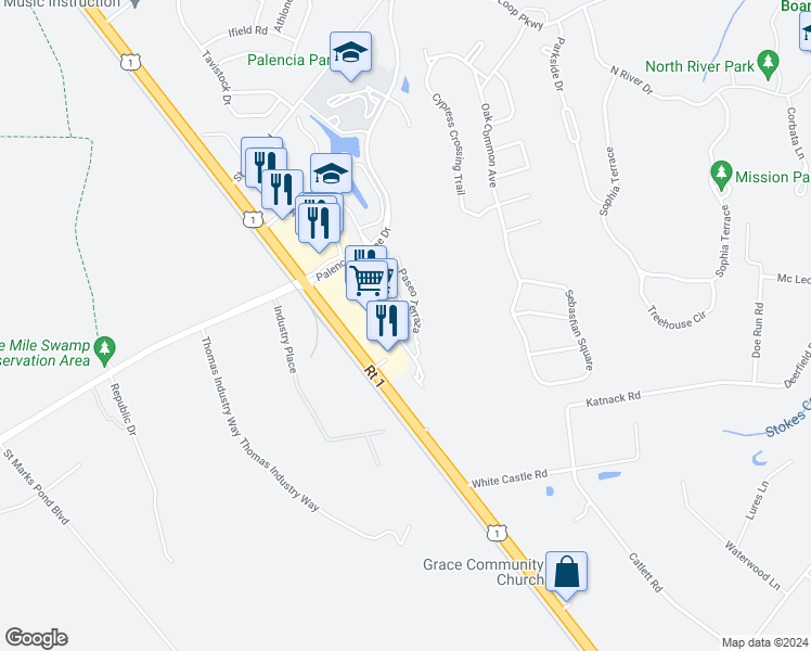 map of restaurants, bars, coffee shops, grocery stores, and more near 300 Via Castilla in St. Augustine