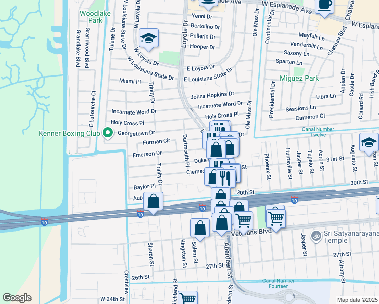 map of restaurants, bars, coffee shops, grocery stores, and more near 3209 Dartmouth Place in Kenner
