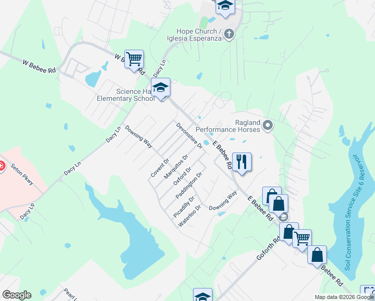 map of restaurants, bars, coffee shops, grocery stores, and more near 133 Covent Drive in Kyle
