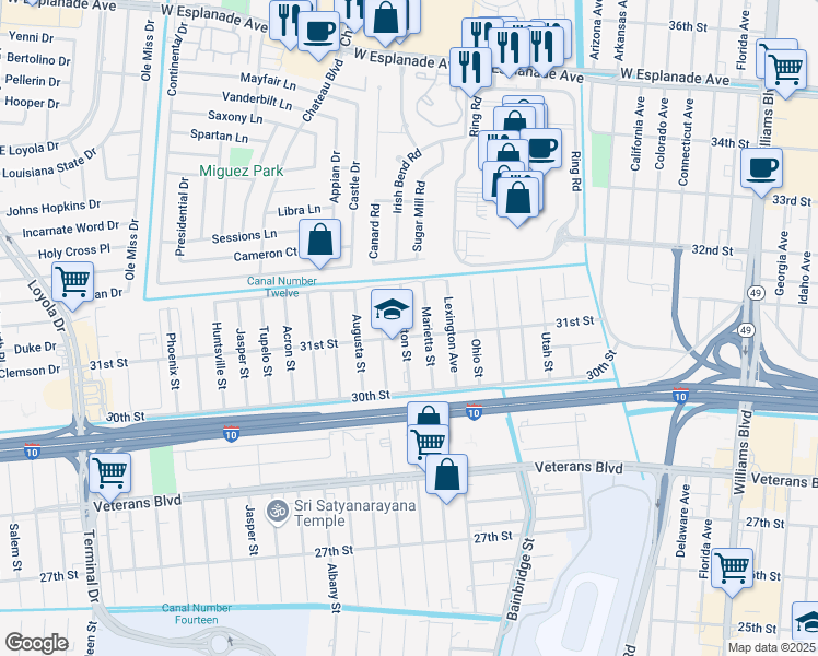 map of restaurants, bars, coffee shops, grocery stores, and more near 3142 Tifton Avenue in Kenner