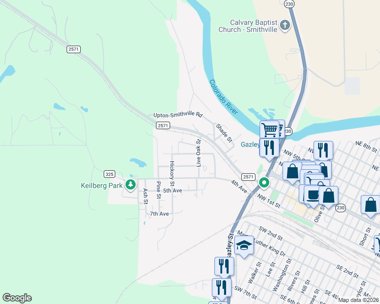 map of restaurants, bars, coffee shops, grocery stores, and more near 308 2nd Avenue in Smithville