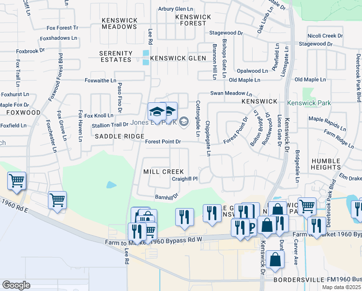 map of restaurants, bars, coffee shops, grocery stores, and more near 8019 Summer Place Drive in Humble