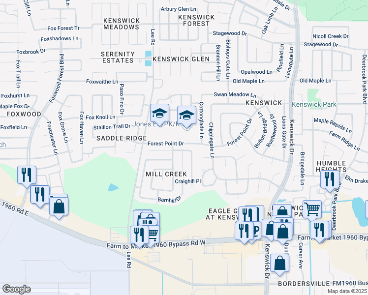 map of restaurants, bars, coffee shops, grocery stores, and more near 8019 Summer Place Drive in Humble