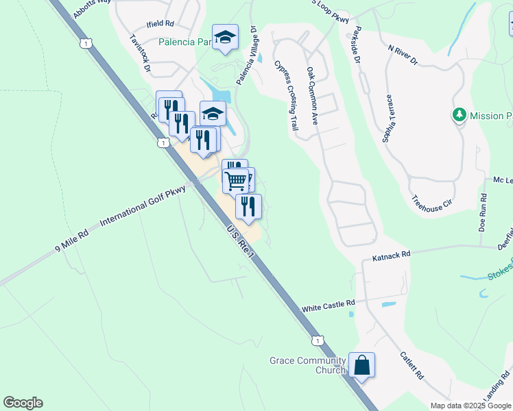 map of restaurants, bars, coffee shops, grocery stores, and more near 115 Calle el Jardin in St. Augustine